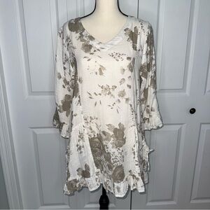 Paper Lace Women Boho‎ Hippie Cottagecore Cotton Floral V-Neck Tunic Top Small